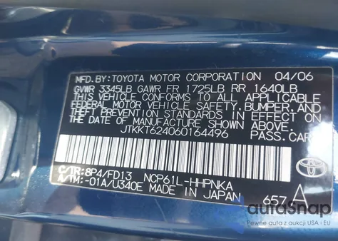 2006 Scion Xa from USA, damaged, VIN JTKKT624060164496